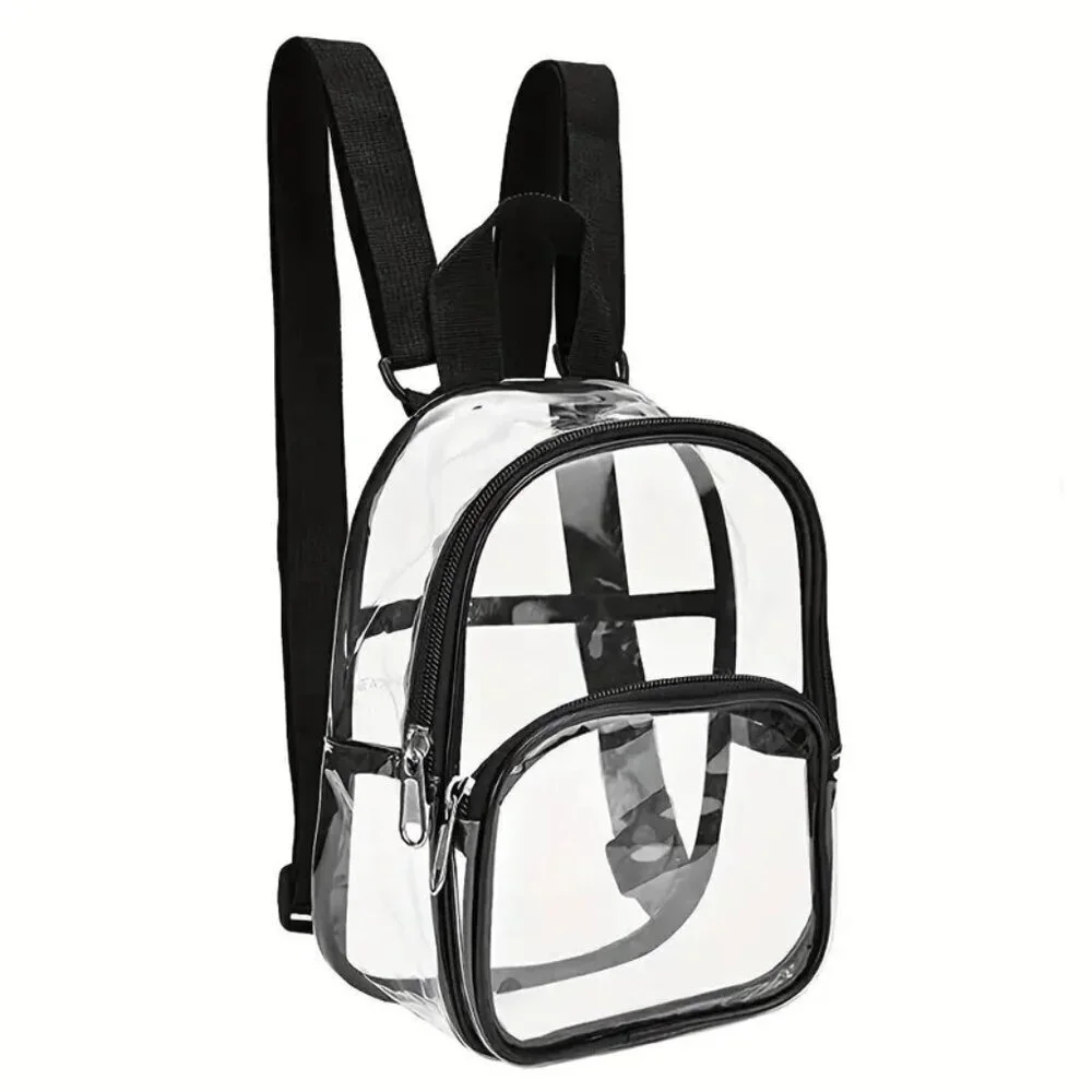 Clear Stadium Backpack Black Trim Waterproof PVC Concert Game Travel Bag